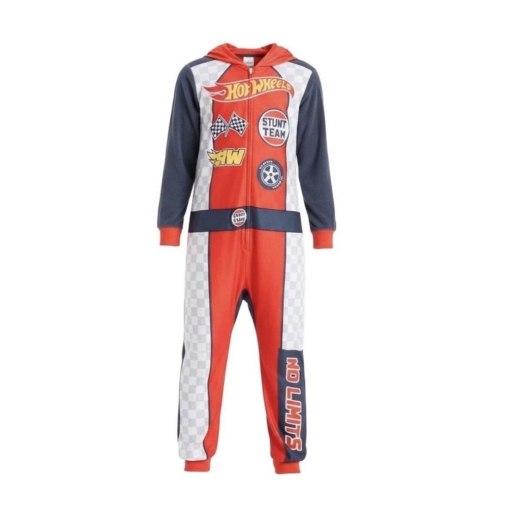 Hot Wheels Hooded Union Suit‎ Sleeper Pajamas, Size M8 Race Car Drivers Suit NWT